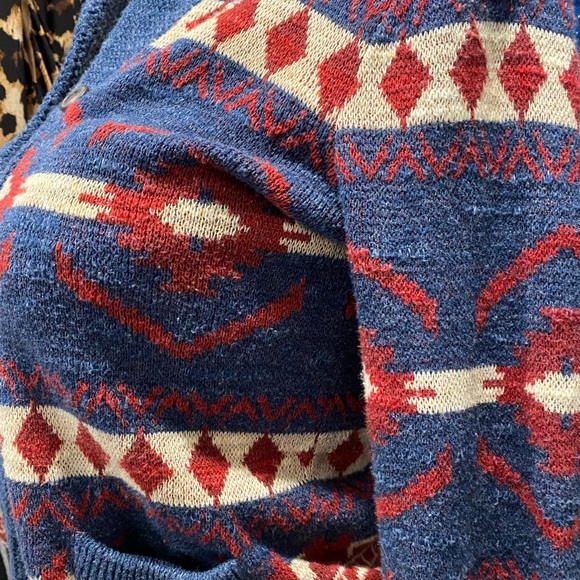 Denim and supply Blue and Red Patterned Cardigan - Picture 2 of 3